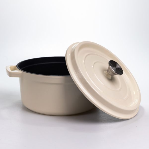 Каструля чавунна 4.5 л емальована з кришкою посуд для тушкування запікання томління кухонна HP-1-19-WHITE - фото №7