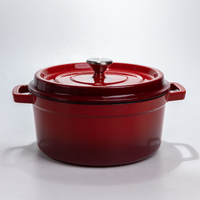 Каструля чавунна 4.5 л емальована з кришкою посуд для тушкування запікання томління кухонна Червона HP-1-19-RED - фото