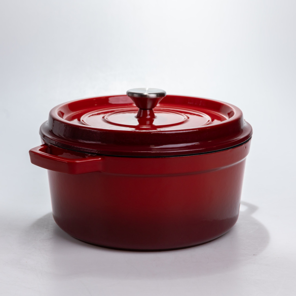 Каструля чавунна 4.5 л емальована з кришкою посуд для тушкування запікання томління кухонна Червона HP-1-19-RED - фото №3