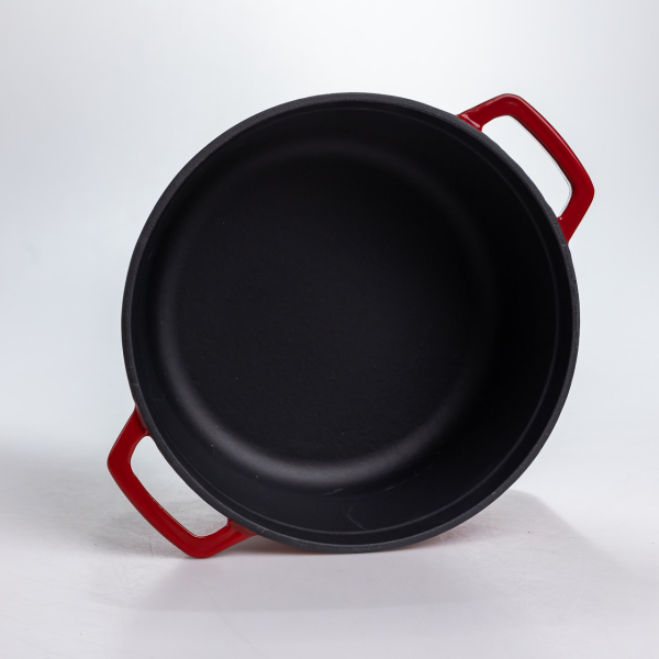 Каструля чавунна 4.5 л емальована з кришкою посуд для тушкування запікання томління кухонна Червона HP-1-19-RED - фото №5