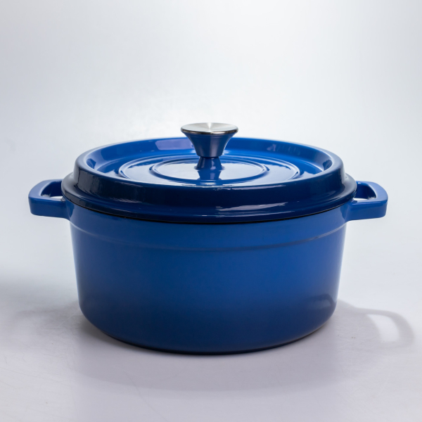 Каструля чавунна 4.5 л емальована з кришкою посуд для тушкування запікання томонія кухонна Синя HP-1-19-BLUE - фото