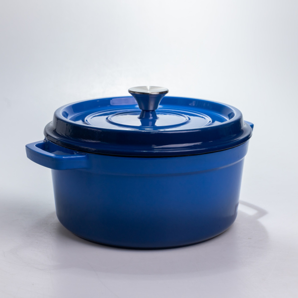 Каструля чавунна 4.5 л емальована з кришкою посуд для тушкування запікання томонія кухонна Синя HP-1-19-BLUE - фото №3