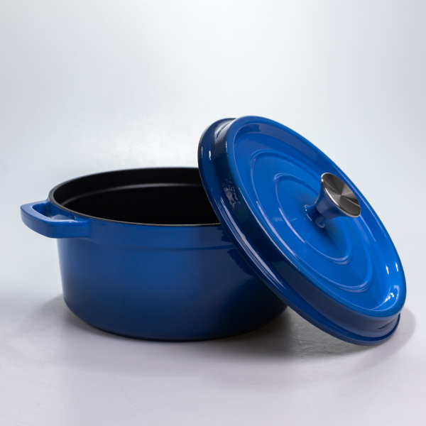 Каструля чавунна 4.5 л емальована з кришкою посуд для тушкування запікання томонія кухонна Синя HP-1-19-BLUE - фото №5