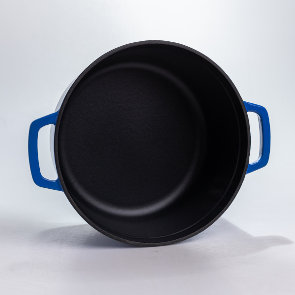 Каструля чавунна 4.5 л емальована з кришкою посуд для тушкування запікання томонія кухонна Синя HP-1-19-BLUE - фото №6