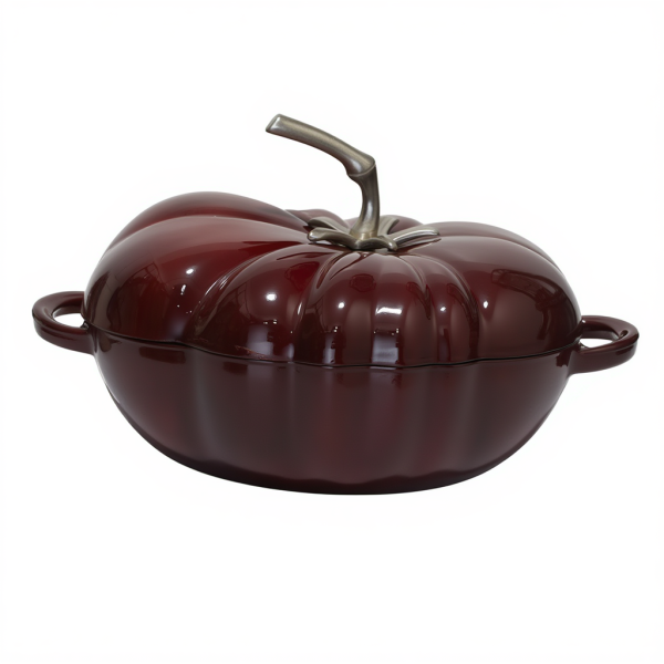 Каструля чавунний Томат 2.5 л емальована з кришкою посуд для тушкування запікання тушкування Бургунді HP-1-20-BURGUNDY - фото