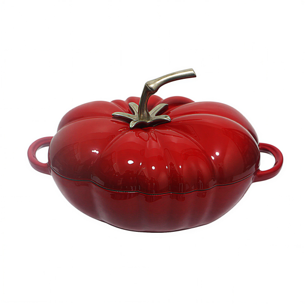 Каструля чавунна Томат 2.5 л емальована з кришкою посуд для тушкування запікання тушкування кухонна Червона HP-1-20-RED - фото