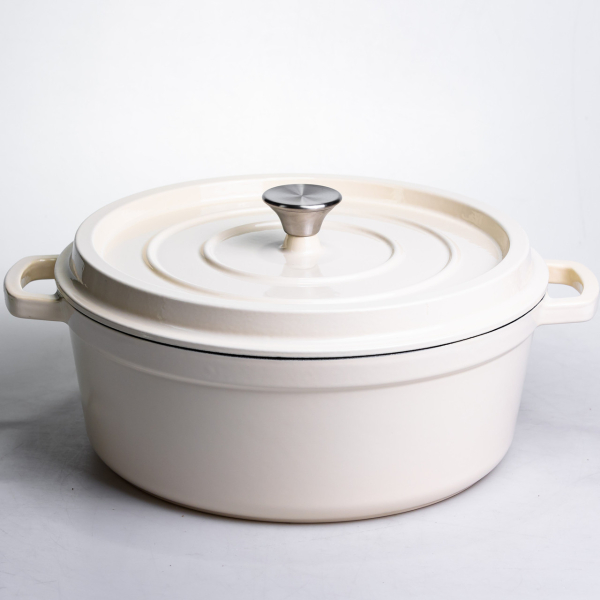 Кокотница чугунная эмалированная Yiwu 7,5 л диаметр 32 см бежевая (HP-FLG-7 WHITE) - фото №12
