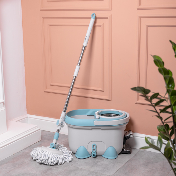 Комплект швабра з відром і віджимом, телескопічна ручка, мікрофібра для підлоги, набір для прибирання HP-35015-1 - фото
