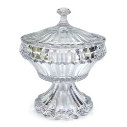 Цукерниця скляна кругла на ніжці, прозоре скло, діаметр 17 см, висота 27 см, висота ніжки 10 см HP-19-140RB