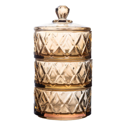 Цукерниця трирівнева Ø 10 см скляна з кришкою коричневая HP-YH-80