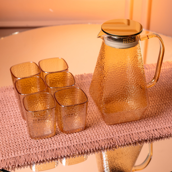 Глечик 1.8 л зі склянками 6 штук по 200 (мл) графин для компоту соку води лимонаду глечик для напоїв Коричневий HP-19-39S - фото №2