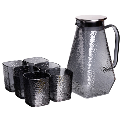 Глечик 1.8 л зі склянками 6 штук по 200 (мл) графин для компоту соку води лимонаду глечик для напоїв Сірий HP-19-38S - фото