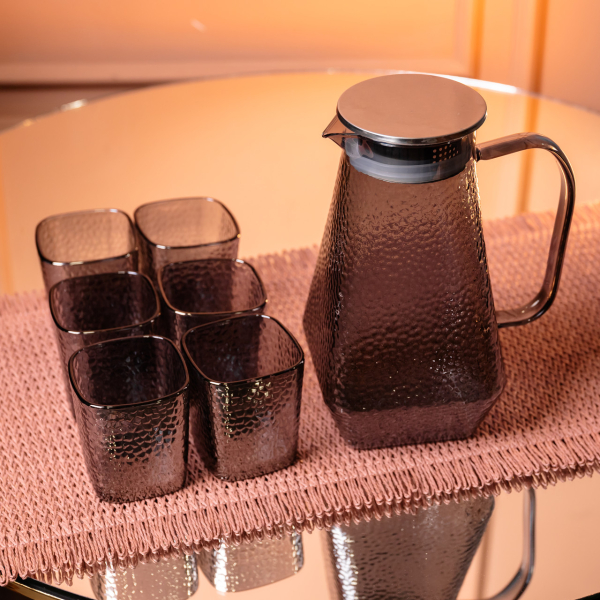 Глечик 1.8 л зі склянками 6 штук по 200 (мл) графин для компоту соку води лимонаду глечик для напоїв Сірий HP-19-38S - фото №2