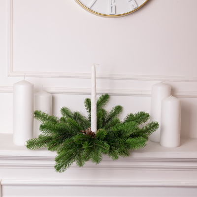 Штучний підсвічник вінок Новорічний з декором зелений на 1 свічку SOK-O-1 - фото