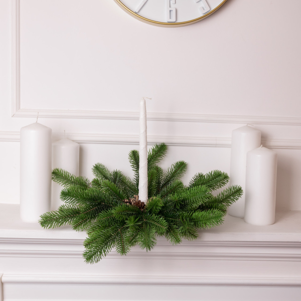 Штучний підсвічник вінок Новорічний з декором зелений на 1 свічку SOK-O-1 - фото