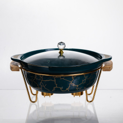 Марміт порцеляновий настільний круглий 2 (л) мармітниця з підігрівом Зелений мармур LC-715