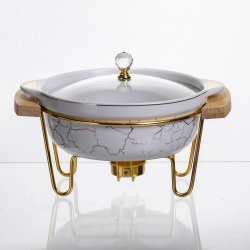 Марміт порцеляновий настільний круглий 800 (мл) з підігрівом Білий мармур LC-710