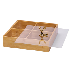 Менажниця дерев'яна на 4 секції з кришкою квадратна HB-40-1