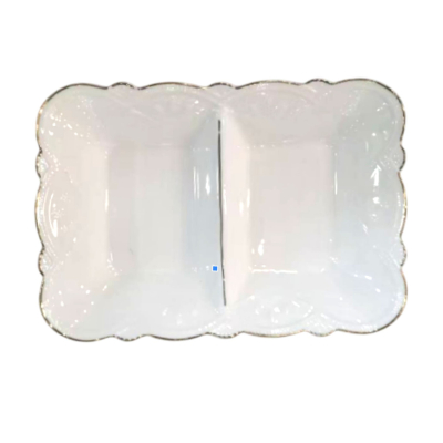 Менажниця порцелянова на 2 секції для закусок 20×14×3.5 (см) тарілка менажниця прямокутна для сервірування Біла 120-YH-HG017 - фото