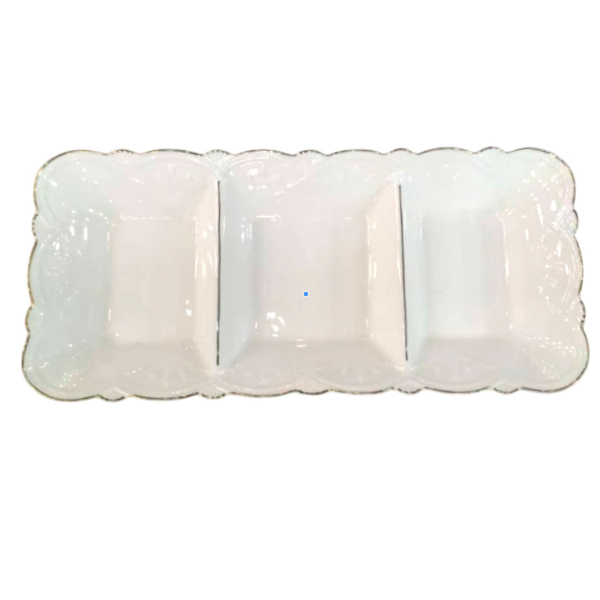 Менажниця порцелянова на 3 секції для закусок 30×14×3.5 (см) тарілка менажниця прямокутна для сервірування Біла 120-YH-HG016 - фото