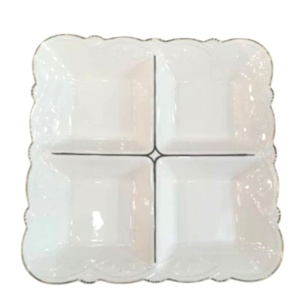 Менажниця порцелянова на 4 секції для закусок 25×25×4 см Біла 120-YH-HG015 - фото