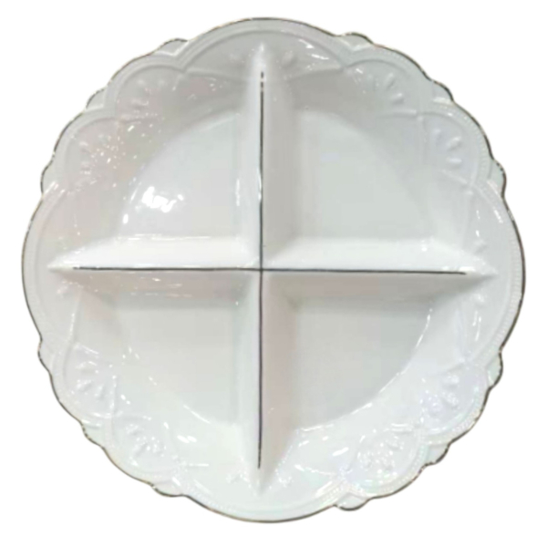 Менажниця порцелянова на 4 секції для закусок Ø 27 (см) тарілка менажниця кругла для сервірування Біла 120-YH-HG033 - фото