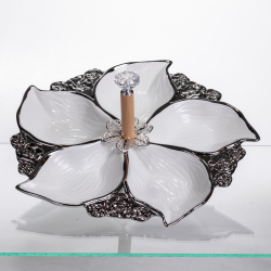 Менажниця порцелянова на 5 секцій для закусок тарілка менажниця 30×30×13 (см) Білий з сріблом 918-44S