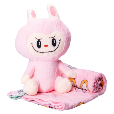 М'яка іграшка-плед, подушка 3 в 1 Лабубу 50 см Рожевий ТМ COLORFUL HOME LAB2P - фото