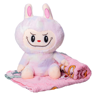 М'яка іграшка-плед, подушка 3 в 1 Лабубу 50 см Рожевий ТМ COLORFUL HOME LAB1P - фото