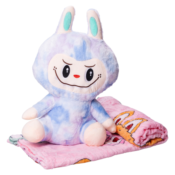 М'яка іграшка-плед, подушка 3 в 1 Лабубу 50 см Синій ТМ COLORFUL HOME LAB1BL - фото