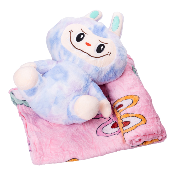 М'яка іграшка-плед, подушка 3 в 1 Лабубу 50 см Синій ТМ COLORFUL HOME LAB1BL - фото №2