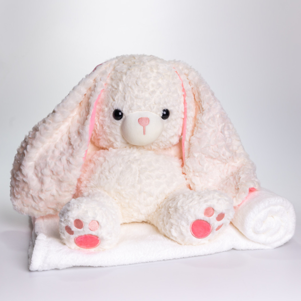 М'яка іграшка-плед, подушка 3 в 1 Зайчик плед в іграшці 35×32×40 (см) дитячий плед іграшка Білий 509-9W - фото №2