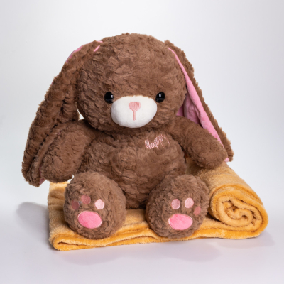 М'яка іграшка-плед, подушка 3 в 1 Зайчик плед в іграшці 35×32×40 (см) дитячий плед іграшка Коричневий 509-9BR - фото