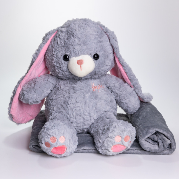 М'яка іграшка-плед, подушка 3 в 1 Зайчик плед в іграшці 35×32×40 (см) дитячий плед іграшка Сірий 509-9G - фото №4