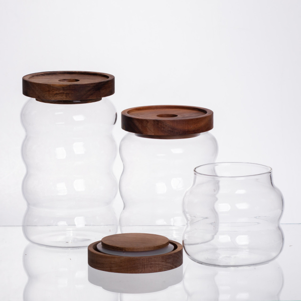 Набір банок для сипучих продуктів 3 штуки з бамбуковими кришками 400/600/800 мл 64486-12 - фото