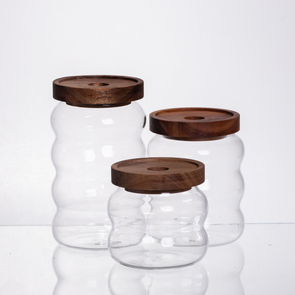 Набір банок для сипучих продуктів 3 штуки з бамбуковими кришками 400/600/800 мл 64486-12 - фото №2