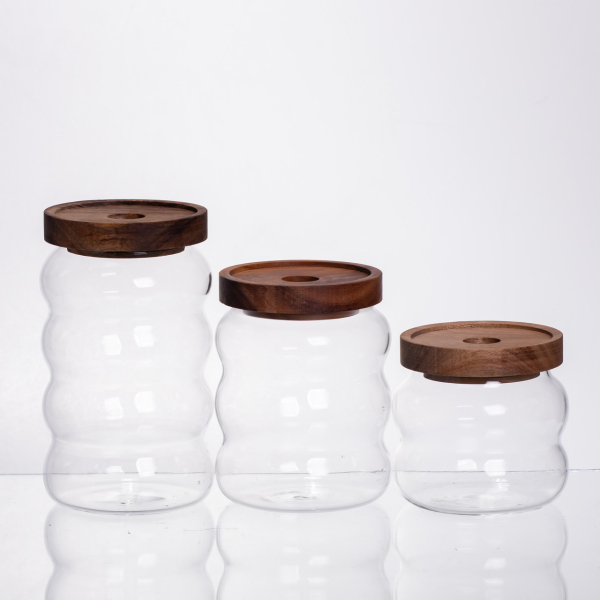 Набір банок для сипучих продуктів 3 штуки з бамбуковими кришками 400/600/800 мл 64486-12 - фото №3