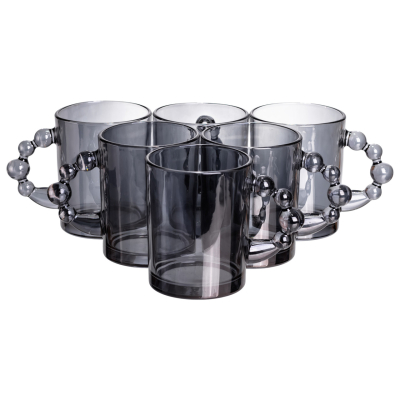 Набір чашок 6 шт для чаю та кави по 350 (мл) кружки скляні Сірий HP-19-ZD-3 - фото