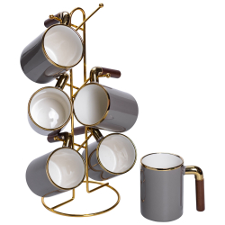 Набір чашок на металевій підставці 6 (шт) по 400 (мл) Сірий HP-26-12