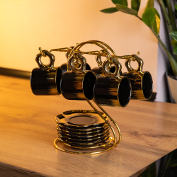 Набір чашок для кави на металевій підставці 6 (шт) по 100 (мл) Чорний з золотом FM-47