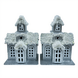Декоративний новорічний будиночок з дерева 6×9×11 (см)  Срібло 28124303