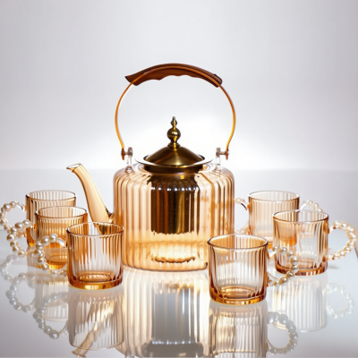 Набір для заварювання чаю зі скляним чайником та 6 чашок, коричневий 64486-38 - фото