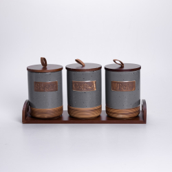 Набір порцелянових банок для сипучих 3 шт по 800 мл з кришками Сірий HP-26-1G