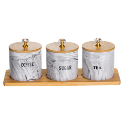 Набір порцелянових банок для сипучіх на підставці 3 шт. по 250 (мл) для чаю кави цукру Сірий SCT-664