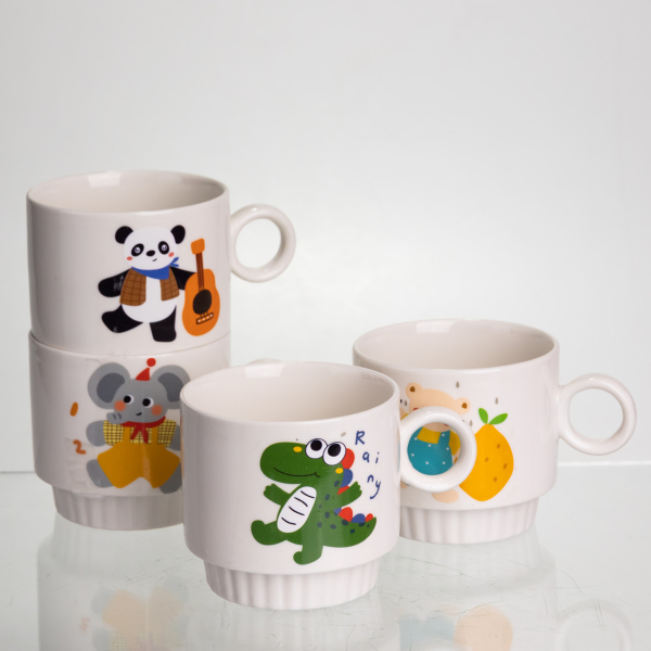 Набір порцелянових чашок для дітей на металевій підставці Animals 4 (шт) по 300 (мл) подарунковий набір чашок FM-8 - фото №4