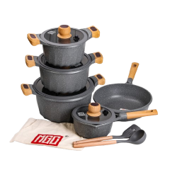 Набір посуду, 4 каструлі, алюмінієве товсте дно MGC з лопаткою і ополоником, сірий HP-4-404G