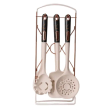 Набір кухонного приладдя на підставці 6 штук кухонні аксесуари Бежевий із чорною ручкою YRUR4 - фото №1
