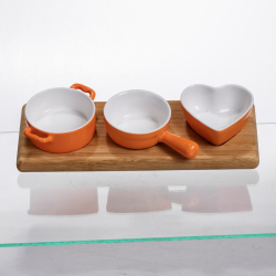 Набір порцелянових менажниць3 (шт) по 50 (мл) на бамбуковій підставці Помаранчевий HZ001-O