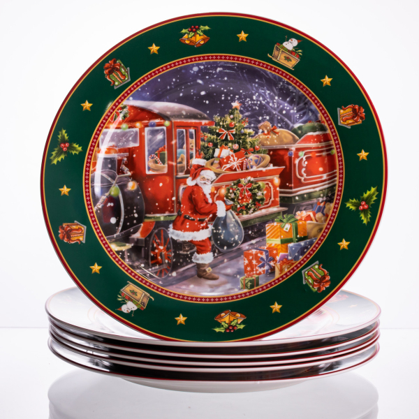 Набір новорічних тарілок з порцеляни Santa 6 (шт) Ø26.5 см HP-SDHK-6 - фото №5