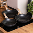 Набір з 3 алюмінієвих сковорідок з товстим дном MGC Чорний HP-4-410B - фото №7
